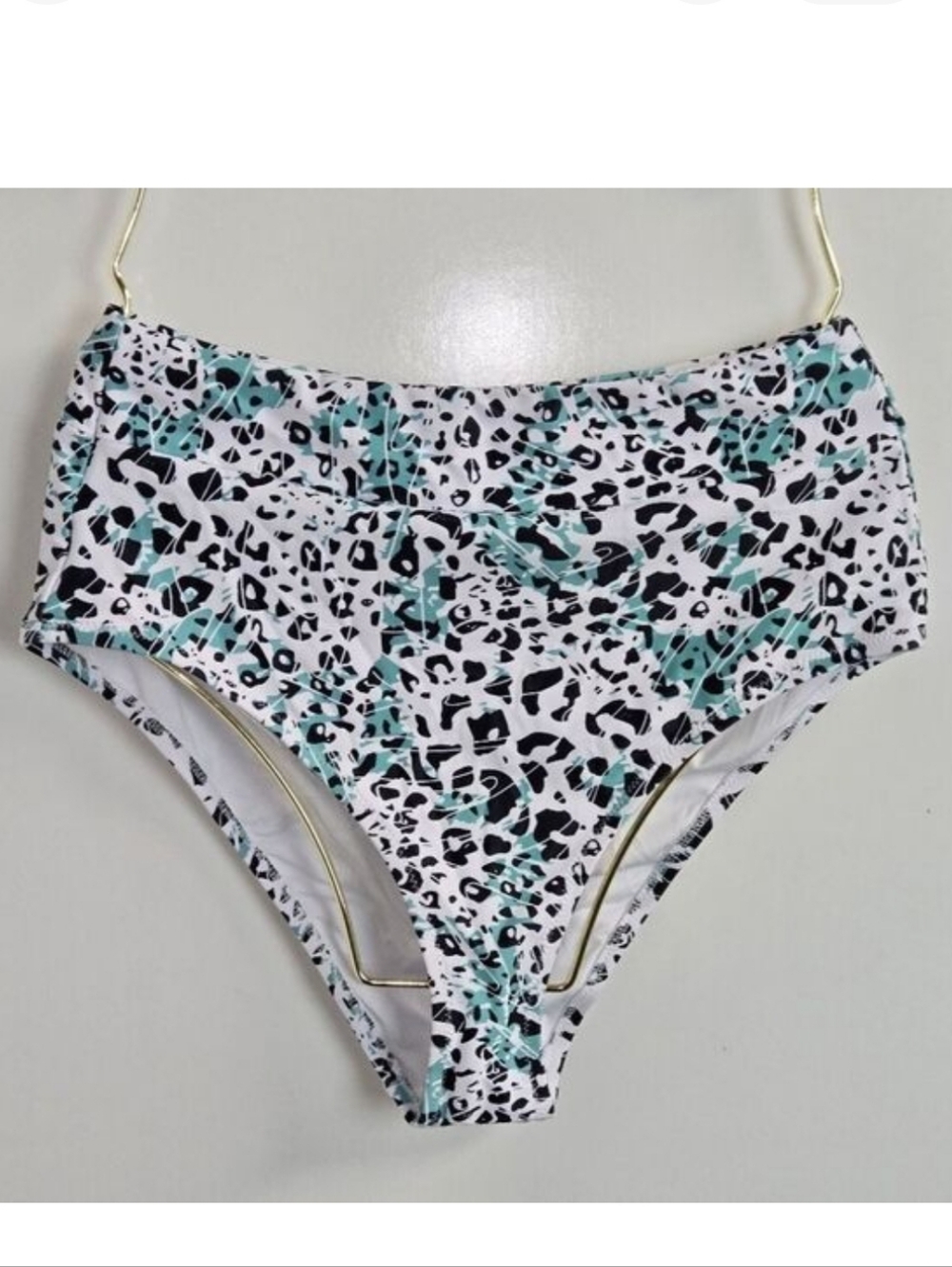 Avanova Leopard Print High Waist Swim Bottoms Sz S Teal Black White